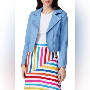 Color Me Courtney Dennis Light‎ Blue Moto Jacket Women’s Size 2 Cropped Biker